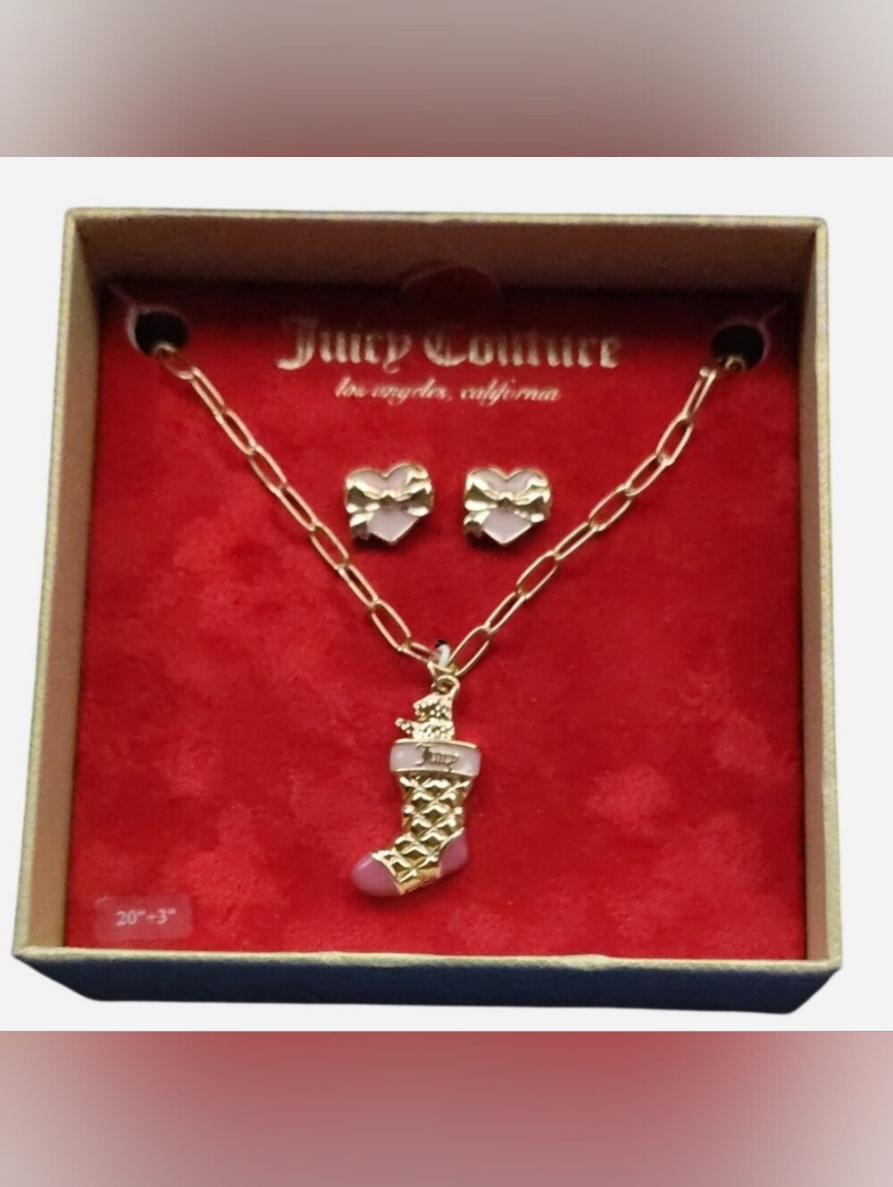 Juicy Couture Gold-Tone Pink Enamel Stocking Necklace & Stud Earrings